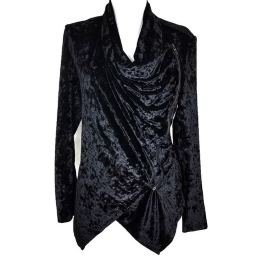 XS BLANKNYC BLACK VELVET ASYMMETRICAL JACKET NWOT